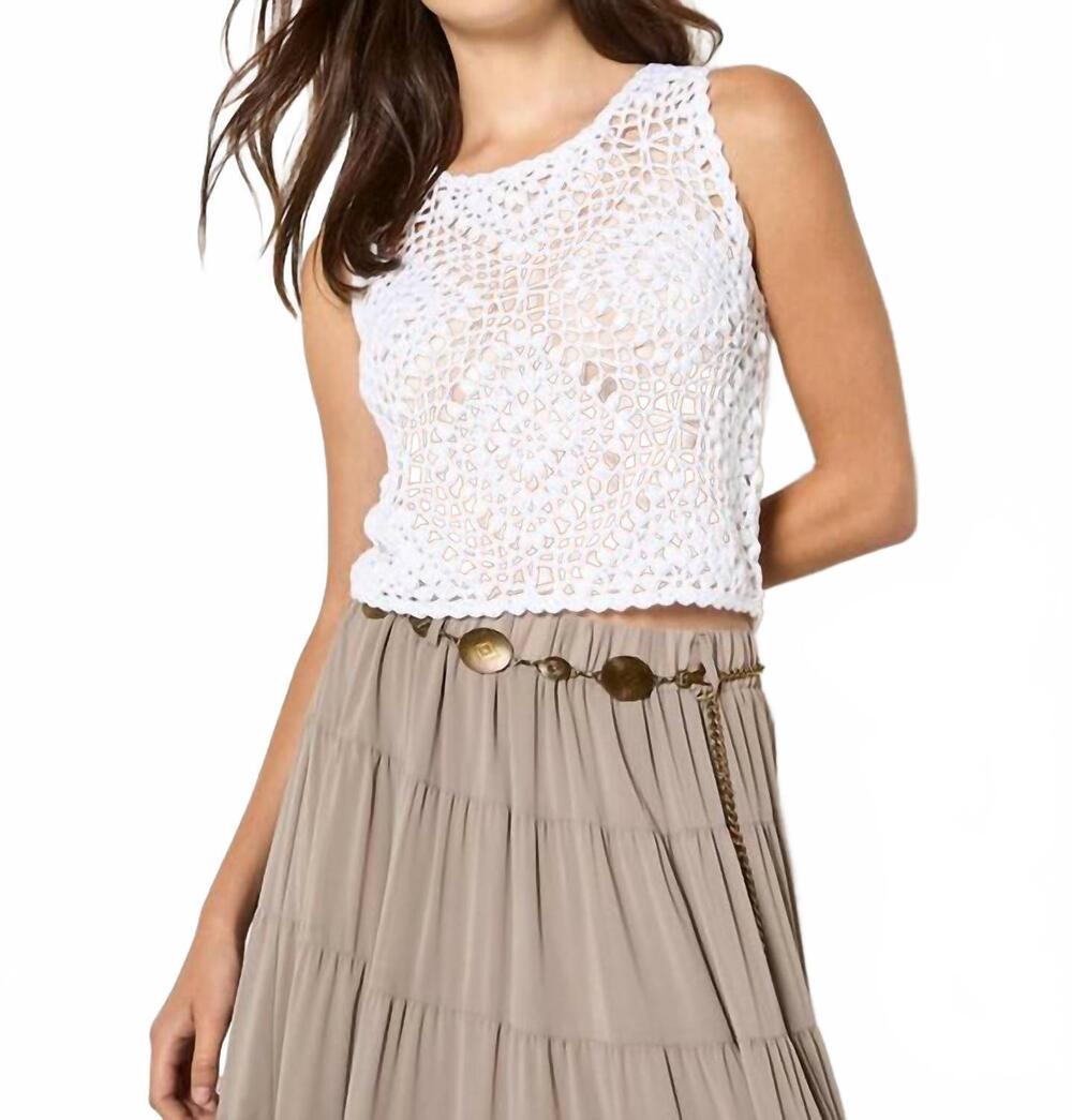 NEW APRICOT diamond hand knit crochet crop top in white